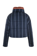 Gvasalia two-tone puffer coat with double collar detail, showcasing its stylish design and warm, padded construction.