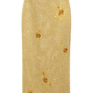 Lalo gold knitted maxi skirt with embroidered detailing, flowing design and intricate embroidery, perfect for elegant casual wear.