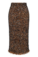 Lalo midi skirt with high-waisted knitted texture, showcasing a stylish, fitted design in soft fabric.