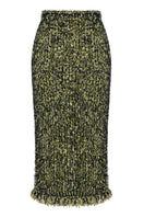 Multicolor knitted midi skirt with high-waisted fit by Lalo, featuring vibrant stripes and a soft, textured fabric.