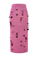 Soft knitted maxi skirt by Lalo featuring multicolor embroidery details, flowing design, and a comfortable, elegant fit.