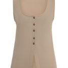Gvasalia classic silhouette vest with buttons, tailored fit, made of smooth fabric, displayed on a hanger.