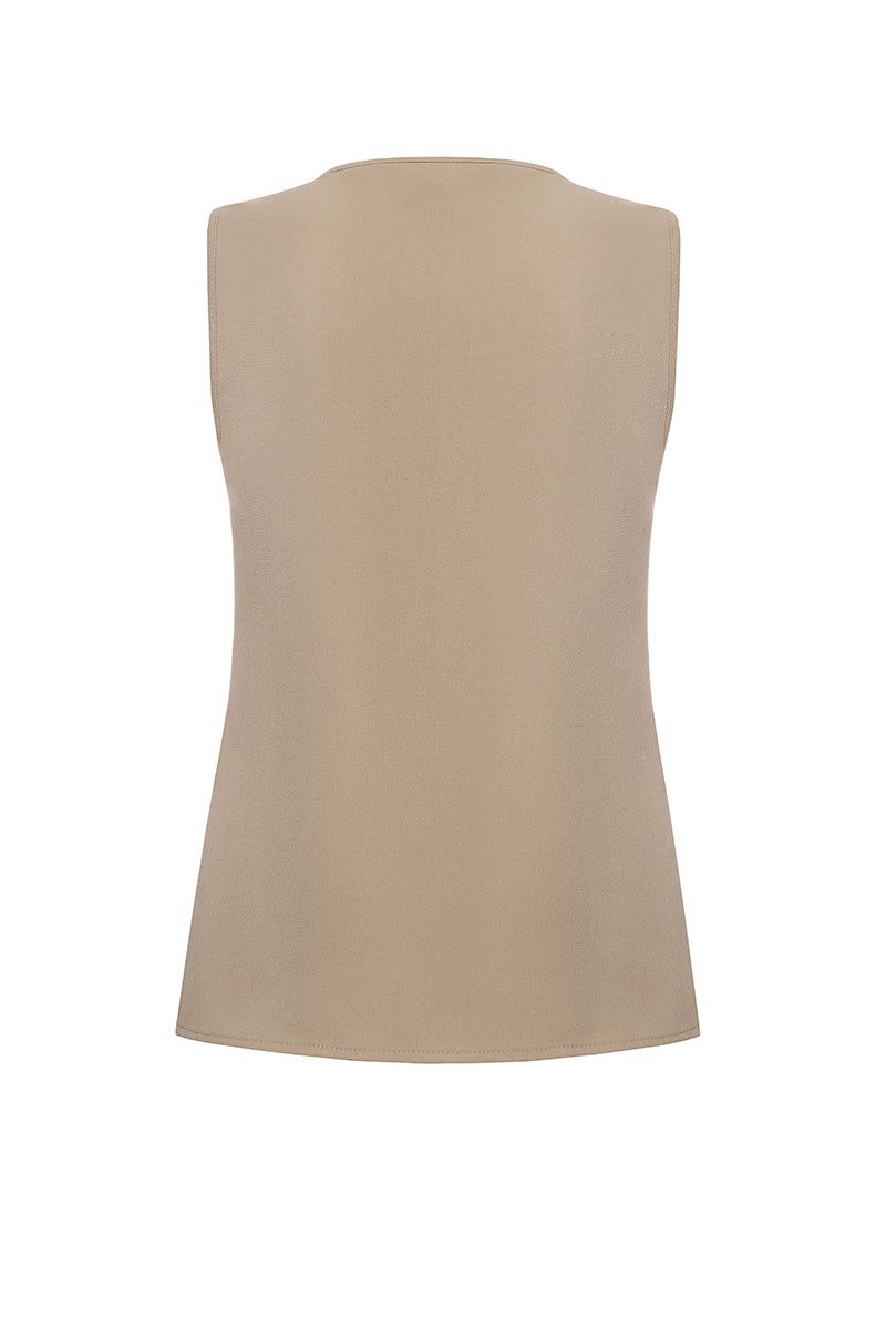 Gvasalia classic silhouette vest with buttons, tailored fit, and stylish design, shown in a neutral fabric with lapel collar.