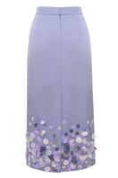 Lalo purple midi knitted skirt with embellishment details, featuring a flowy maxi length and intricate decorative accents.