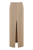 Gvasalia classic style maxi skirt with open front and edges, flowing fabric and elegant design.