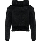 Lalo oversized black knitted sweater with soft ribbed texture, cozy and relaxed fit, displayed on a hanger.