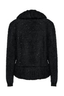 Black soft knitted oversized Lalo cardigan with a relaxed fit, featuring a cozy, textured knit pattern and long sleeves.