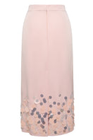Lalo pink midi knitted skirt with embellishment detailing, showcasing a stylish maxi skirt design.