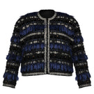 Lalo men's structured tailored jacket with multicolor embroidered design on mesh fabric, stylish and modern outerwear.