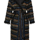 Lalo structured multicolor coat with embroidered mesh detailing, featuring a stylish, modern design and vibrant color accents.