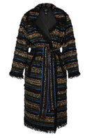 Lalo structured multicolor coat with embroidered mesh detailing, featuring a stylish, modern design and vibrant color accents.