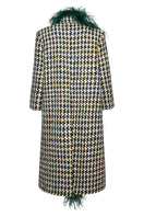 Lalo oversized coat with multicolor faux feather trim, stylish winter coat with bold color accents and cozy design.