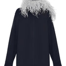 Lalo relaxed fit knit sweater with gray feather trim, soft long-sleeve tops, stylish and comfortable winter fashion.