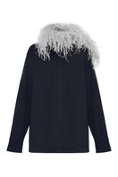 Lalo relaxed fit knit sweater with gray feather trim, soft long-sleeve tops, stylish and comfortable winter fashion.
