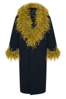 Lalo structured longline multicolor coat hanging on a rack with a modern, fashionable design and vibrant multicolor pattern.