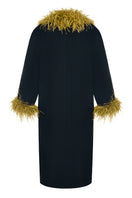 Lalo structured longline multicolor coat displayed on a hanger, showcasing its tailored design and vibrant pattern.