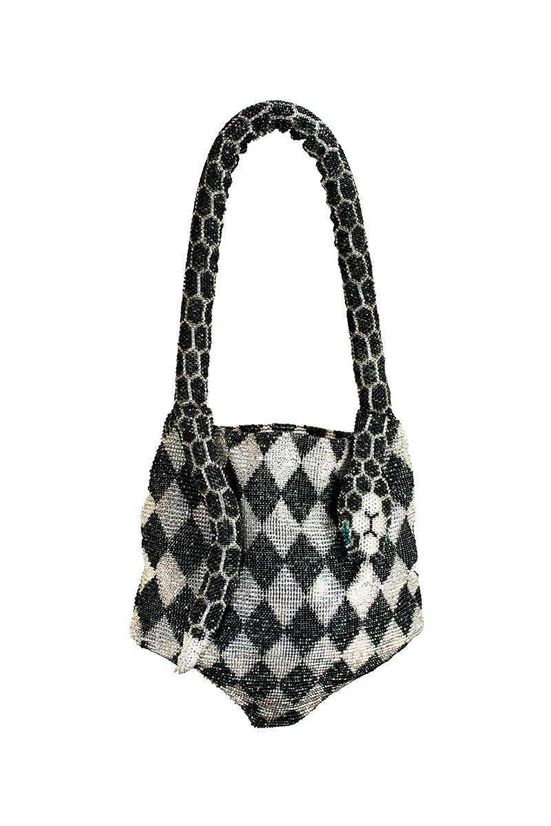 SAC DE SOUL Serpent Mini shoulder bag in black and silver with sleek design and silver hardware.