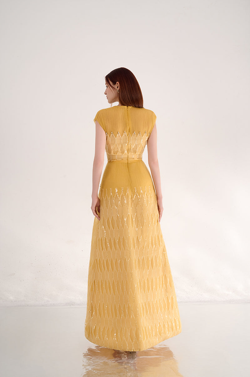 YELLOW V-NECK MAXI DRESS - CULT MIA