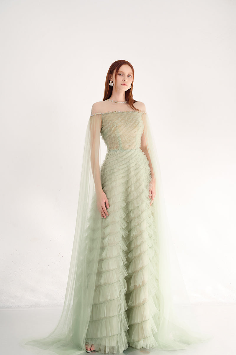 LIGHT MINT LAYERED FLOOR LENGTH DRESS - CULT MIA