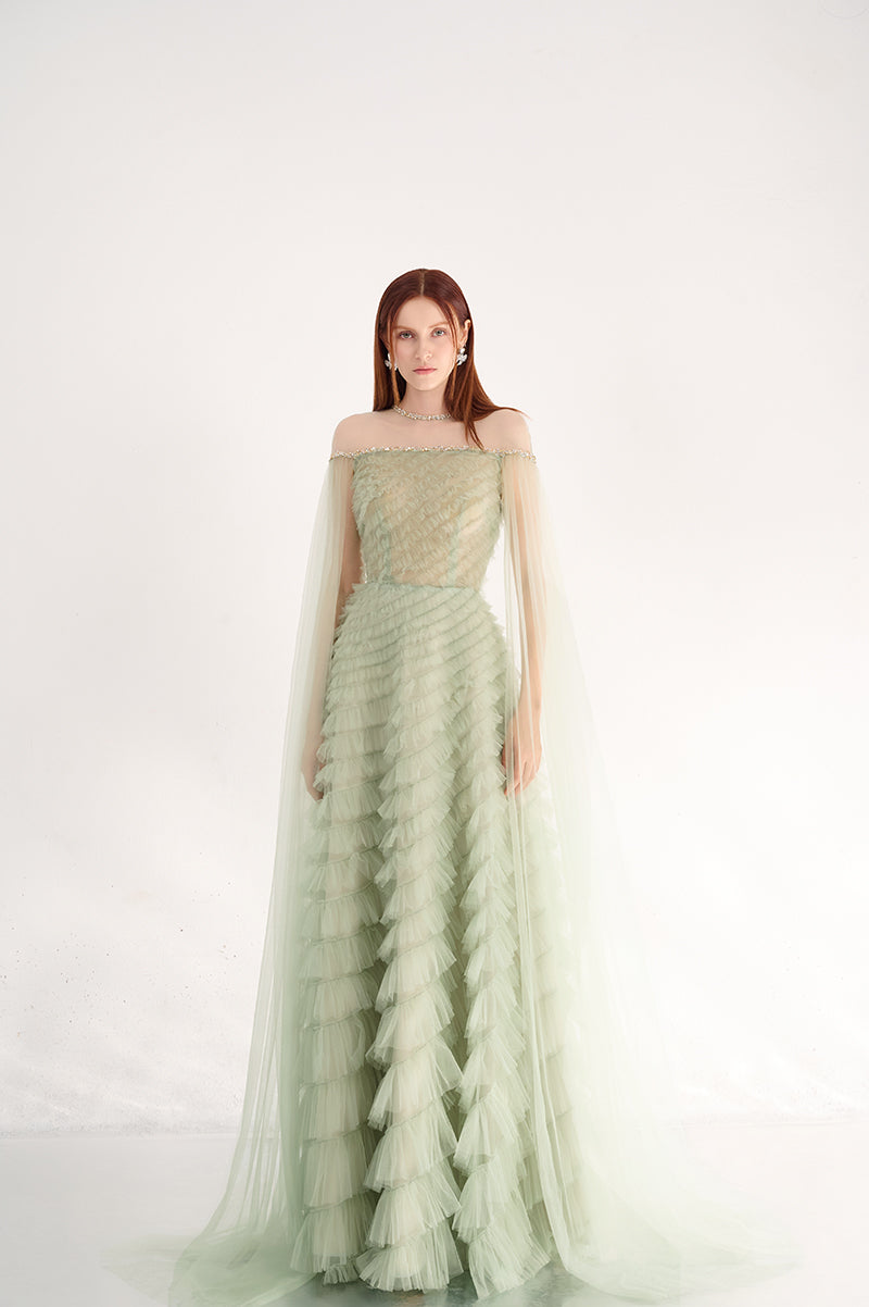 LIGHT MINT LAYERED FLOOR LENGTH DRESS