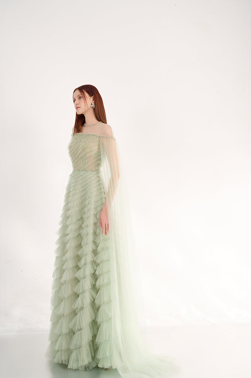 LIGHT MINT LAYERED FLOOR LENGTH DRESS - CULT MIA