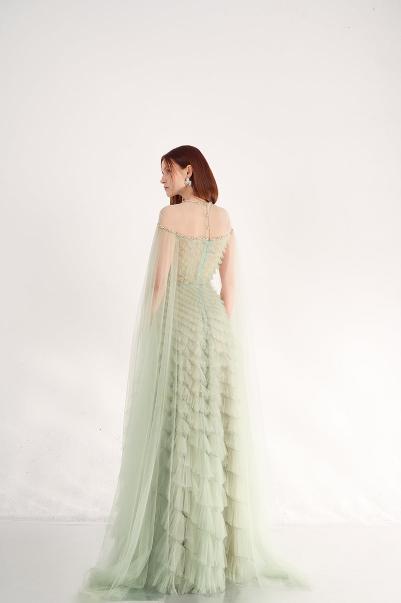 LIGHT MINT LAYERED FLOOR LENGTH DRESS - CULT MIA