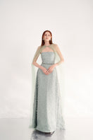 Dark mint pearl gown with scarf detail from Happy Clothing, featuring elegant fabric and stylish design.