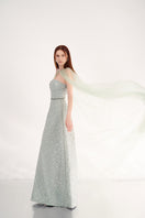 Dark mint pearl gown with scarf detail from Happy Clothing, featuring elegant fabric and sophisticated design.