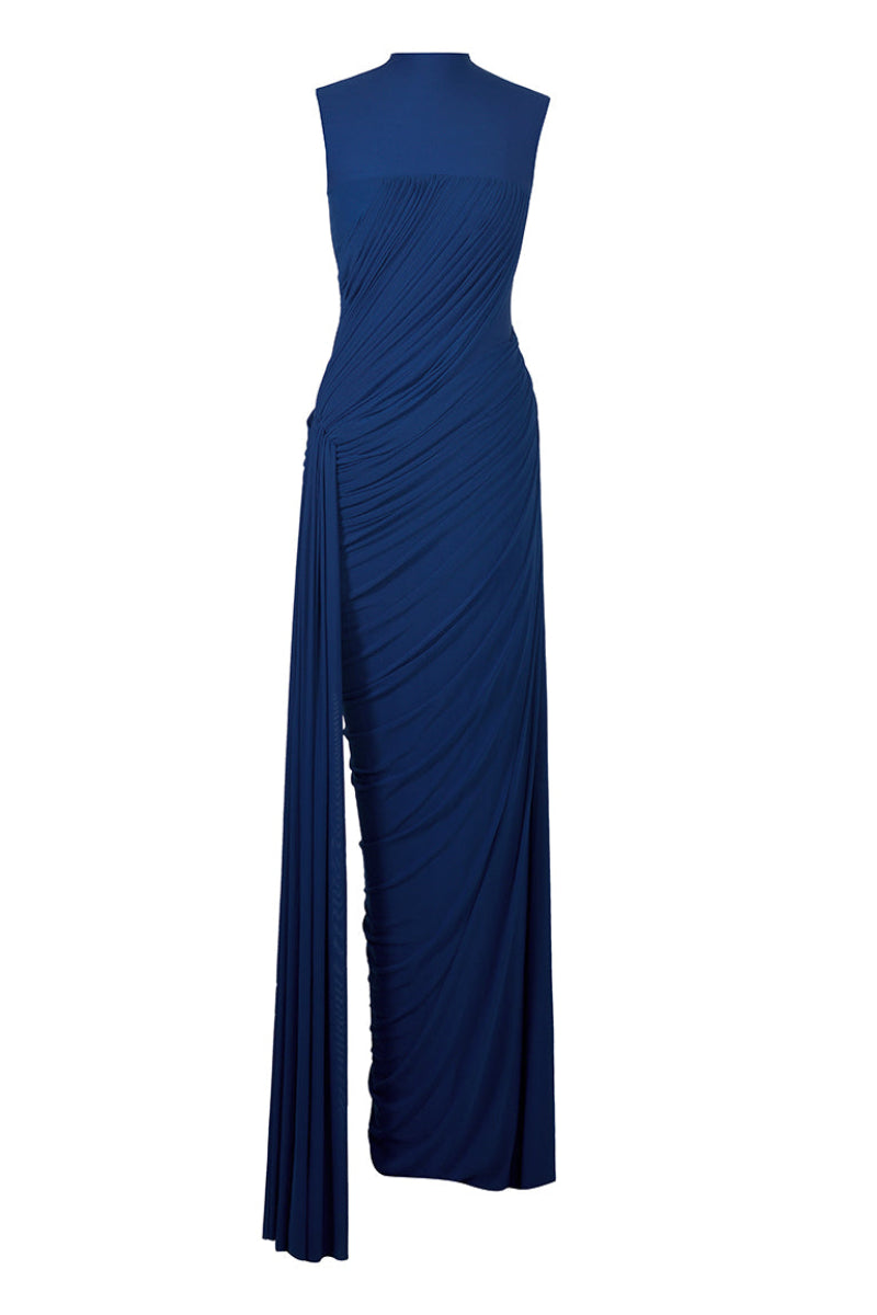 Deme By Gabriella Mimi gown displayed on a hanger, elegant gown with intricate details and flowing fabric for formal occasions.