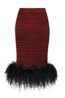Lalo midi pencil skirt with multicolor feather details, fitted design, and high waist for a stylish, elegant look.