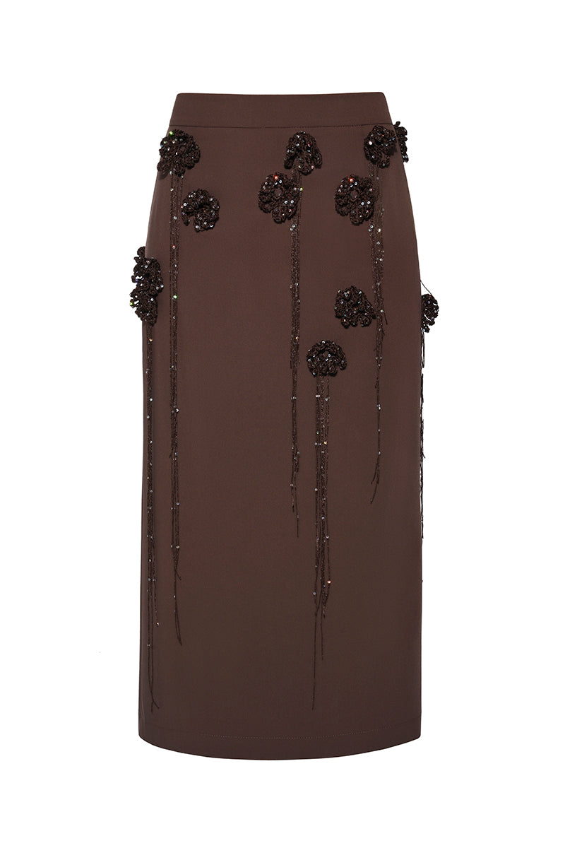 PENCIL SKIRT WITH KNITTED FLOWERS