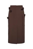Lalo maxi pencil skirt with knitted flower details, featuring a fitted silhouette and floral accents, stylish and elegant.