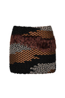 Hand-knit mini skirt in brown multi colors by Lalo, showing textured knit fabric and stylish fit.