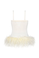 Cream ribbed feather knit top by Lalo, showcasing its textured fabric and fitted design on a neutral background.