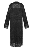 Lalo hand-knit black metallic coat with textured knit pattern and cozy fit, stylish outerwear for cold weather.