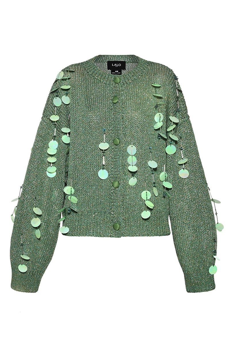 كارديجان محبوك يدوياً مزين باللون الأخضر
