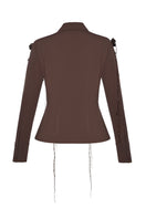 Lalo long sleeve button top with knitted floral accents, featuring a stylish design and classic button-up front.