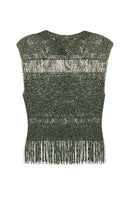 Hand-knit metallic vest with embellishments, stylish top by Lalo featuring shimmering yarn and intricate detailing.