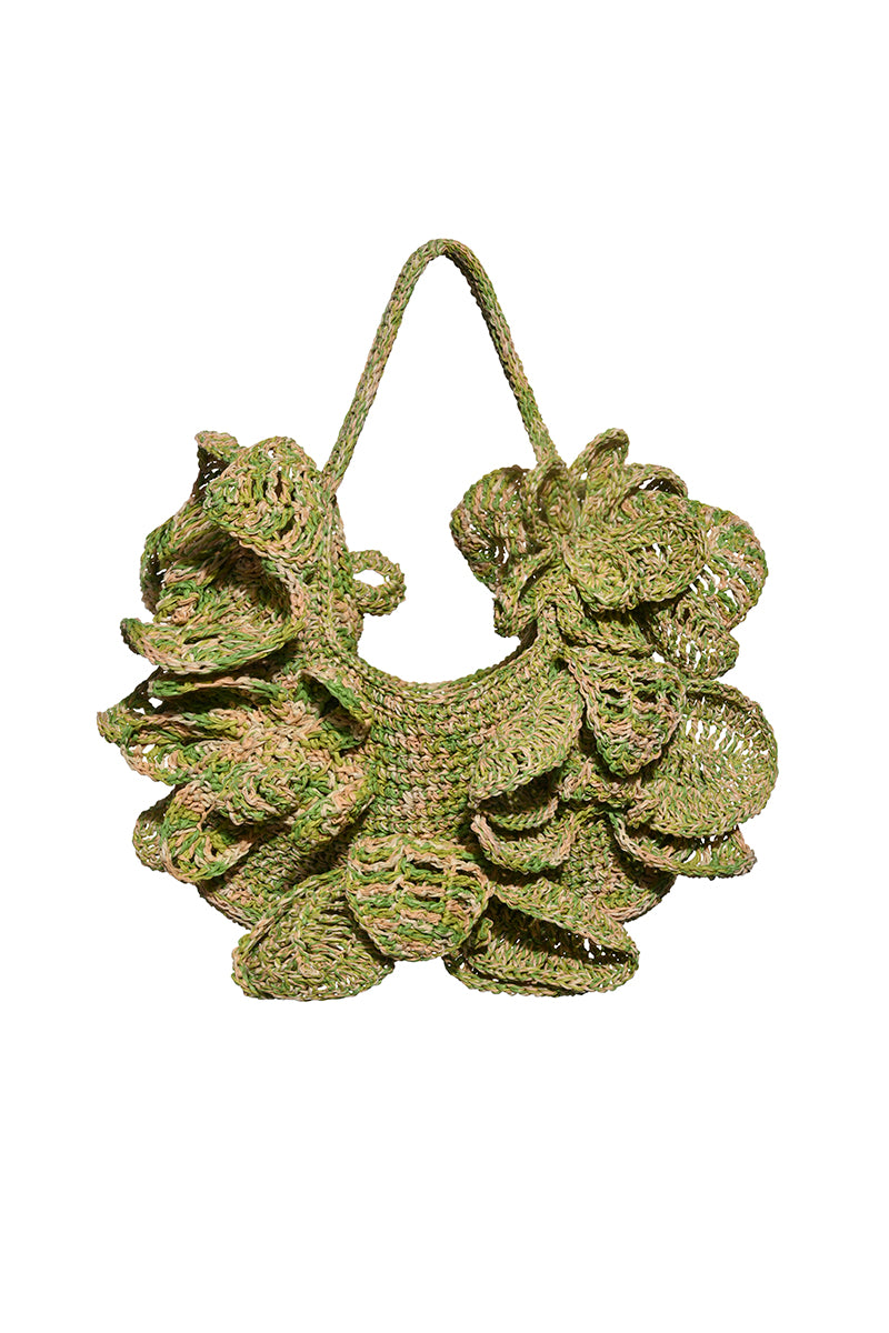 HAND CRAFTED RUFFLE RAFFIA BAG