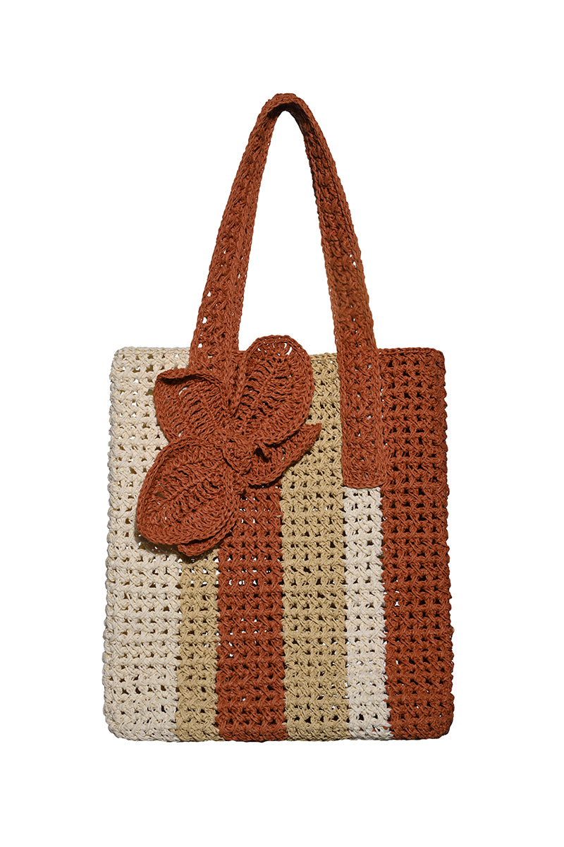 HAND CRAFTED RAFFIA BAG WITH FLOWERS