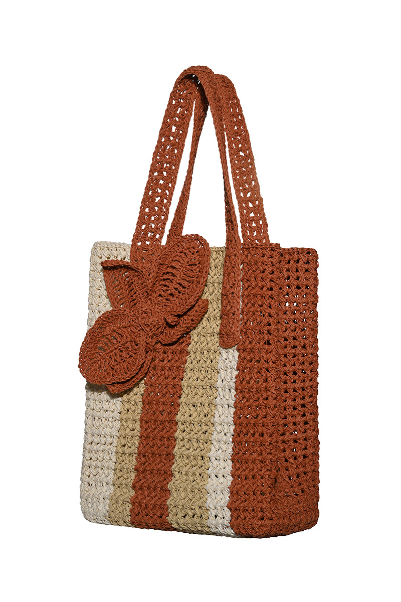 HAND CRAFTED RAFFIA BAG WITH FLOWERS