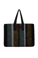 Lalo hand-crafted striped raffia shoulder bag with woven design and natural texture, perfect for casual and summer outings.