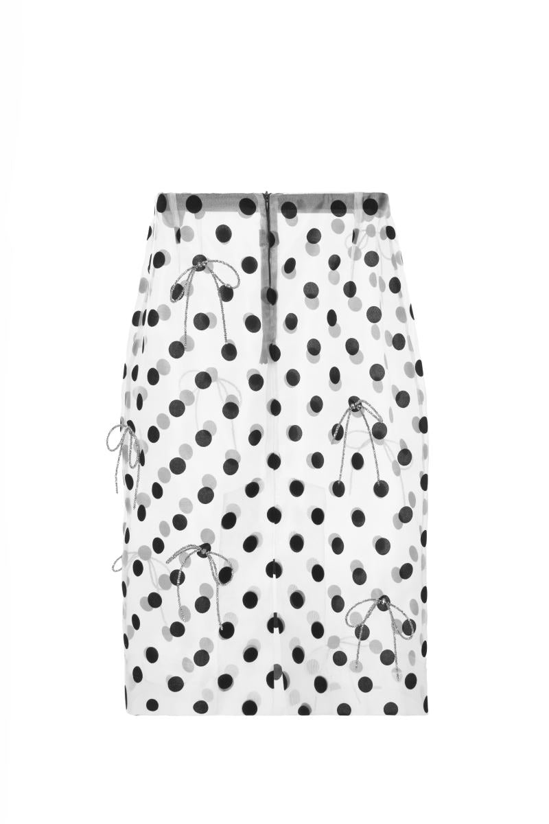 ORGANZA SKIRT WITH CRYSTAL BOW TIES IN TRANSPARENT AND SILVER - CULT MIA
