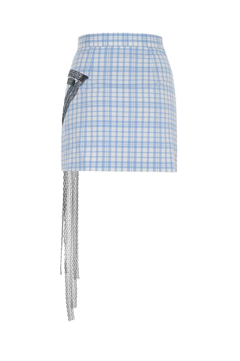 CHECKERED SKIRT WITH BOW TIE DETAIL IN BLUE AND BLACK - CULT MIA