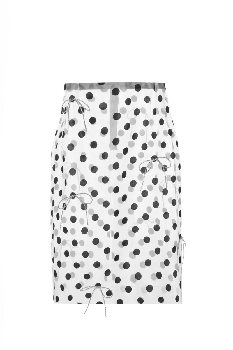 ORGANZA SKIRT WITH CRYSTAL BOW TIES IN TRANSPARENT AND SILVER - CULT MIA