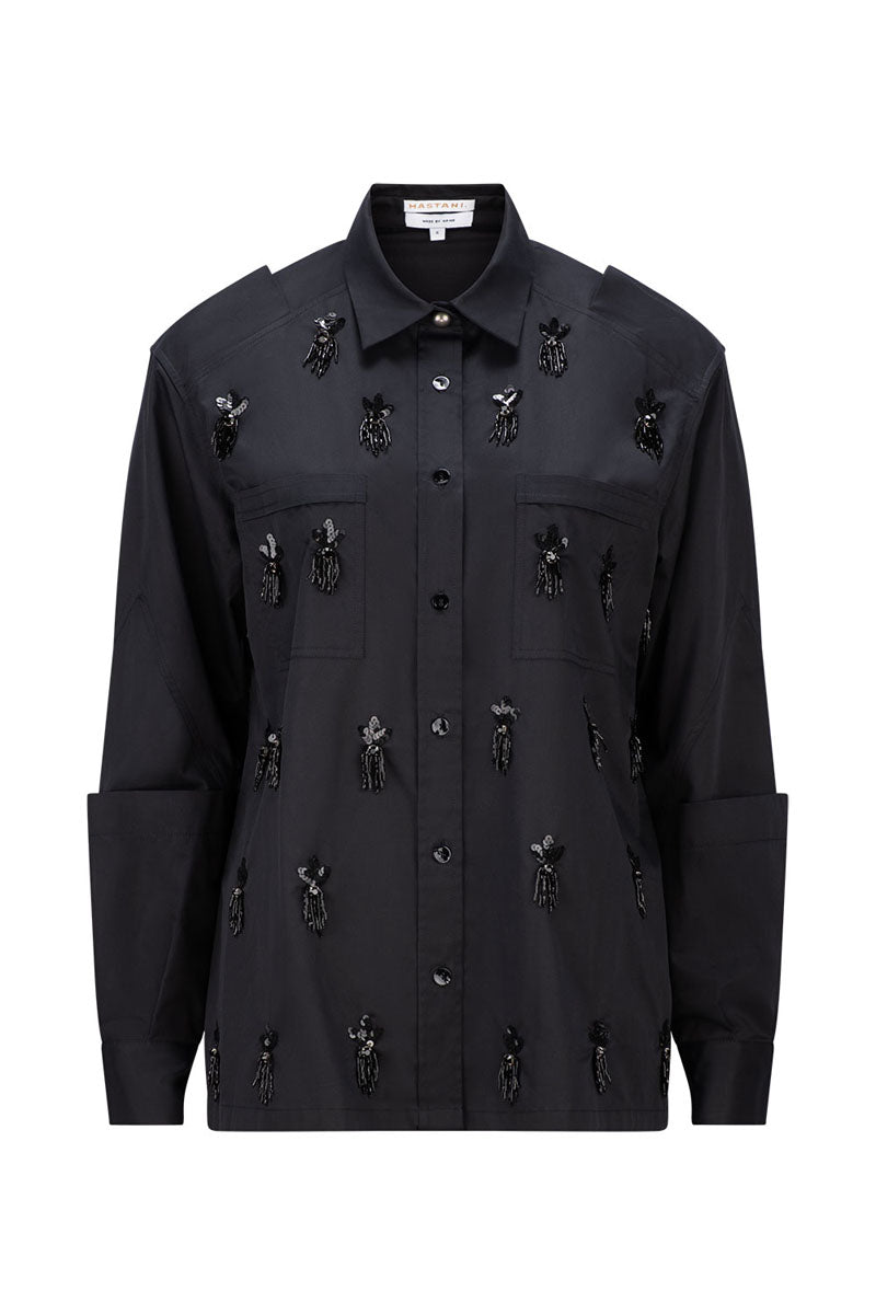 SAYA EMBELLISHED NOIR SHIRT - CULT MIA