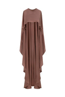 FIZA MOCHA Cape jacket by MASTANI, featuring a stylish mocha-colored outerwear with a flowing design and elegant detailing.