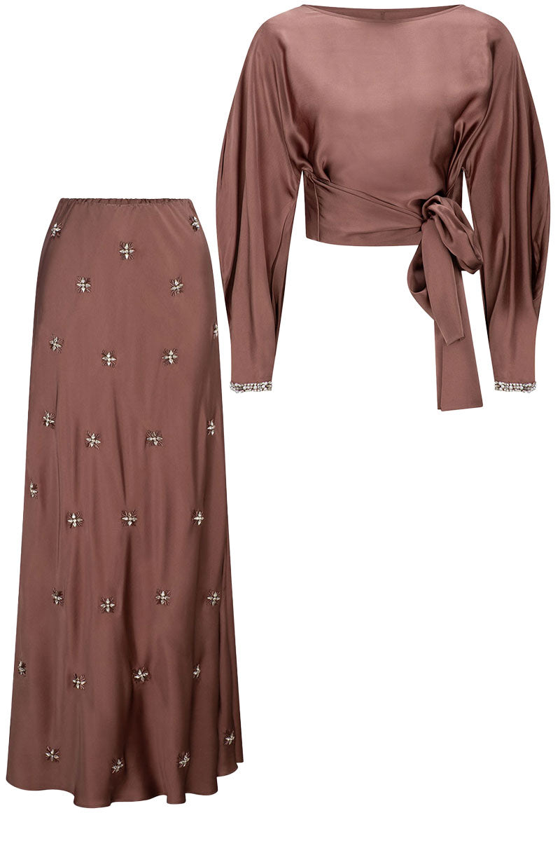 ROOHI BEADED CUFF TOP AND KABIRA EMBELLISED SKIRT SET