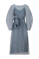 Elegant LIBA Organza Dress by MASTANI, midi-length with flowing fabric and intricate detailing, perfect for special occasions.