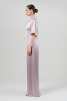 Izakova lavender maxi T-shirt dress with a relaxed fit and short sleeves, casual and comfortable for everyday wear.